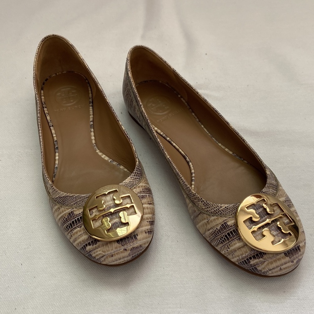 Tory Burch Reva tan snakskin flats size 7.5